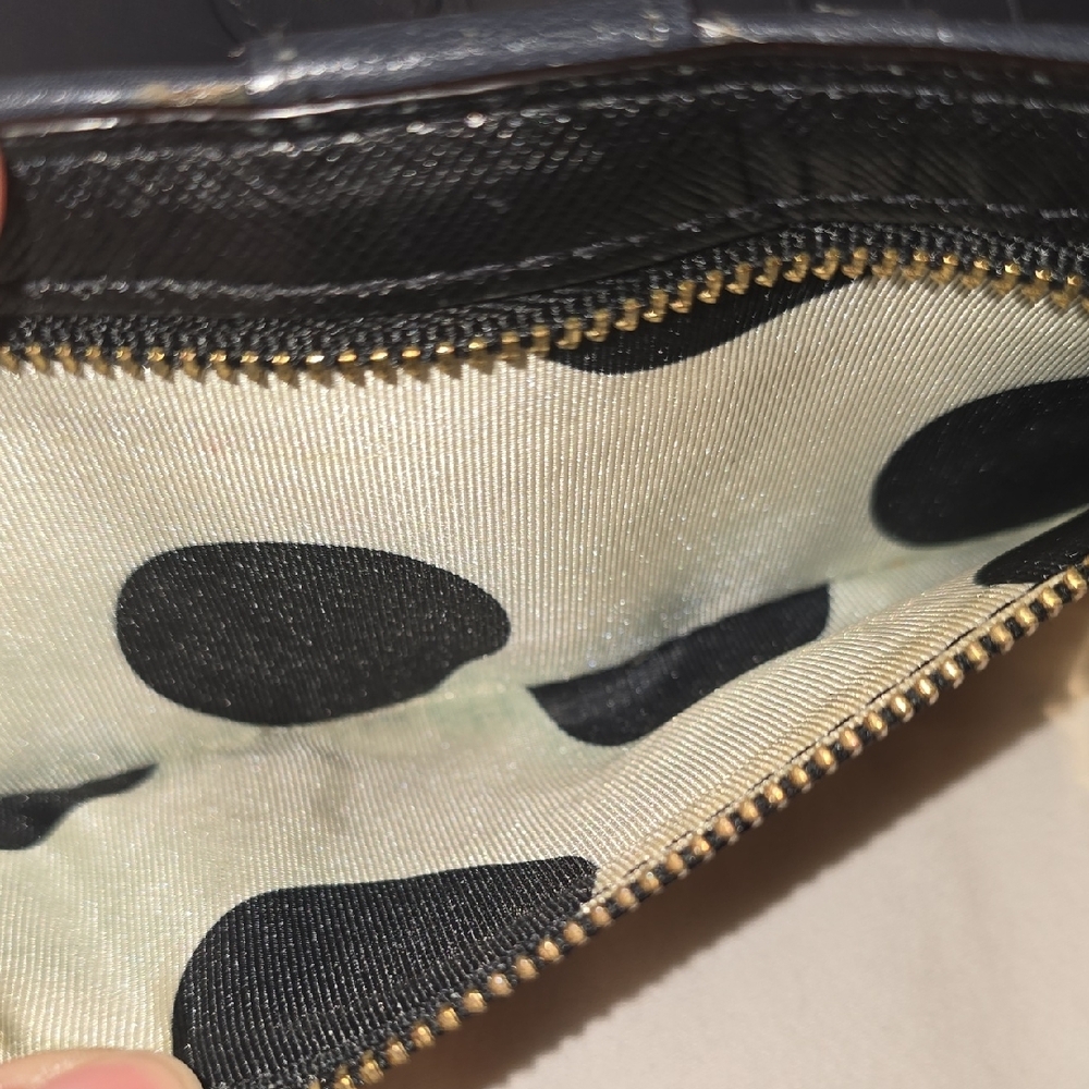 kate spade Black Leather Zip Coin Pouch with Polka Dot Lining - Picture 4 of 6